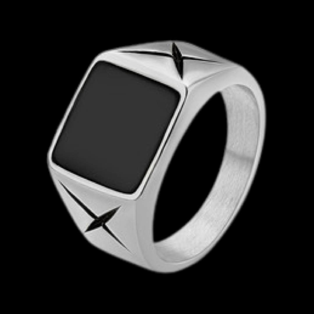 Ring aus Edelstahl mit Schwarzem Onyx Stein