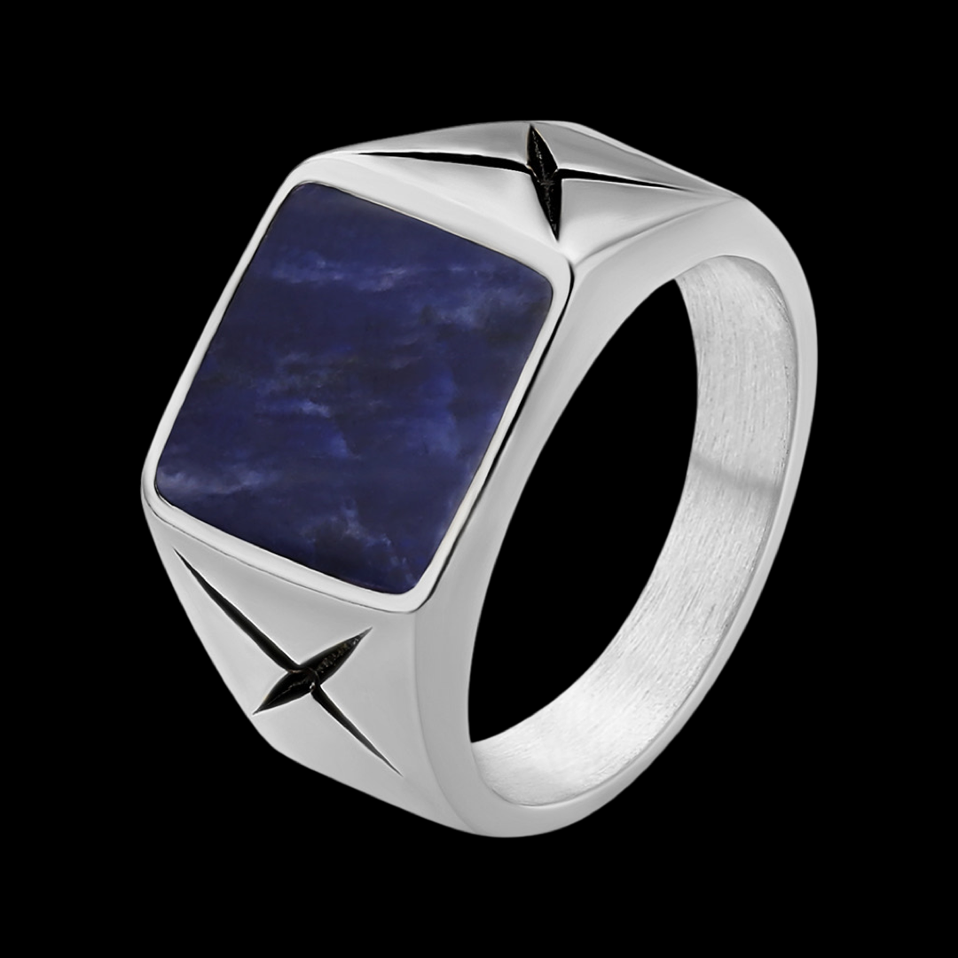 Ring aus Edelstahl mit Blauem Onyx Stein